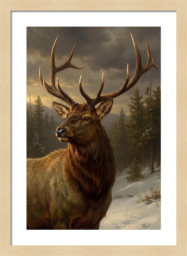 Majestic Elk In Winter Landscape