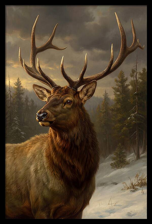 Majestic Elk In Winter Landscape