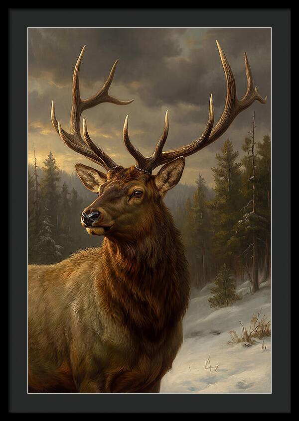 Majestic Elk In Winter Landscape