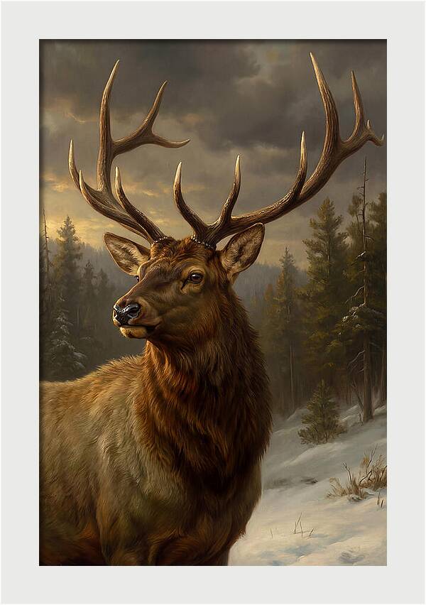 Majestic Elk In Winter Landscape