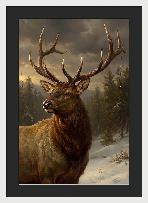 Majestic Elk In Winter Landscape