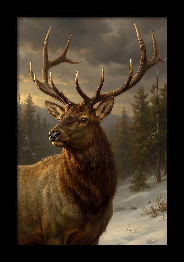 Majestic Elk In Winter Landscape