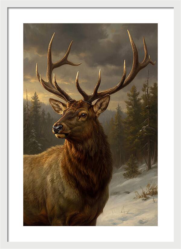 Majestic Elk In Winter Landscape
