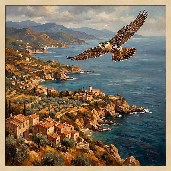 Majestic Falcon Over Mediterranean Coast