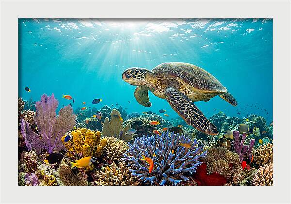 Majestic Green Sea Turtle Gliding