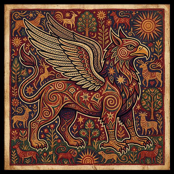 Majestic Griffin In Folk Art Style