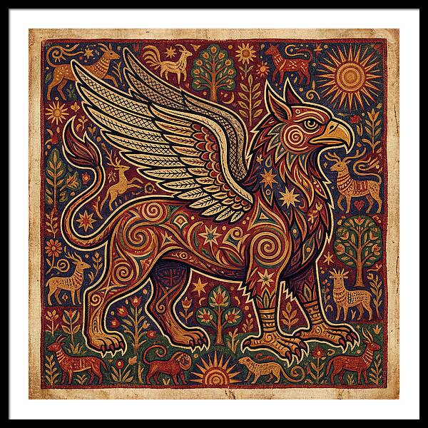 Majestic Griffin In Folk Art Style