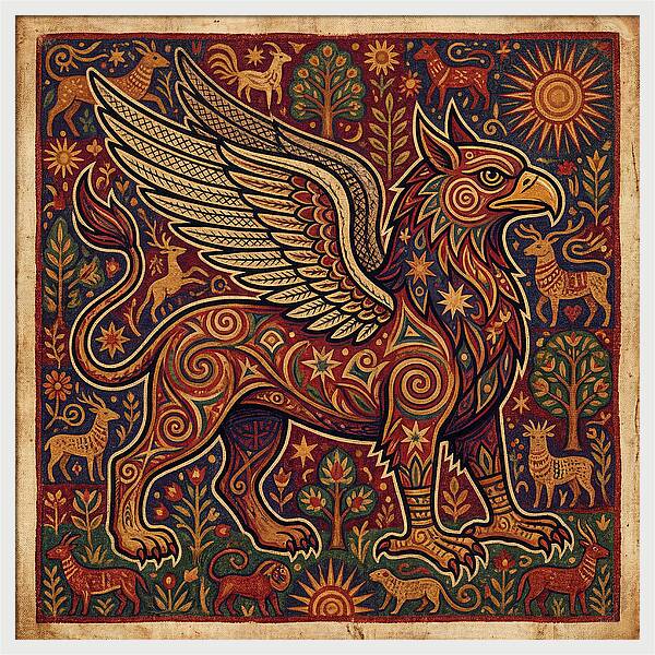 Majestic Griffin In Folk Art Style