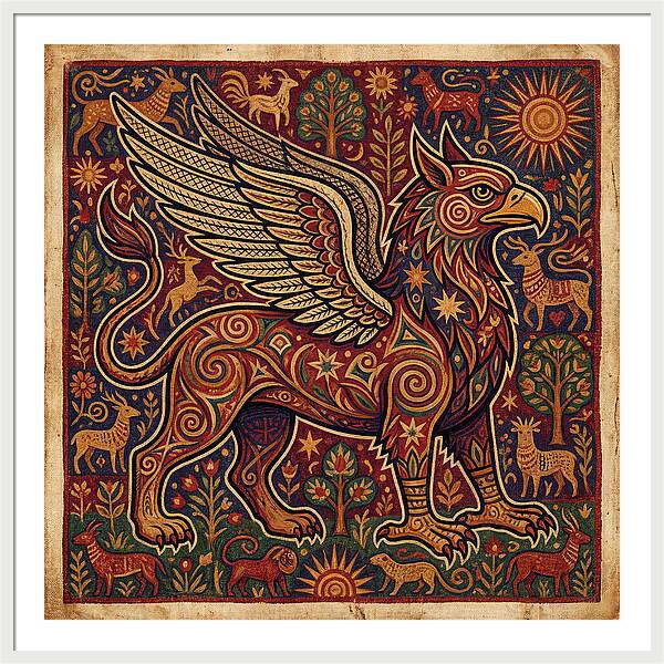 Majestic Griffin In Folk Art Style