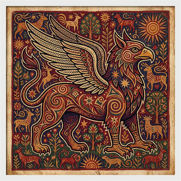 Majestic Griffin In Folk Art Style