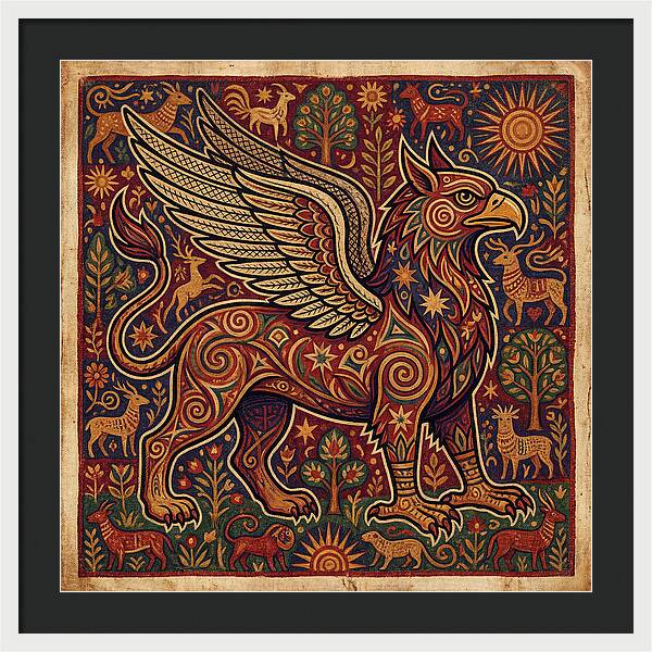 Majestic Griffin In Folk Art Style