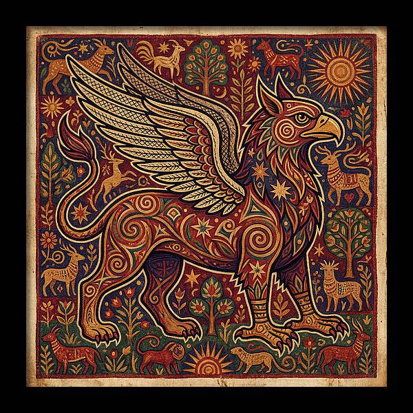 Majestic Griffin In Folk Art Style
