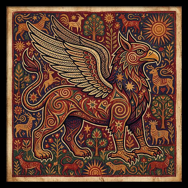 Majestic Griffin In Folk Art Style