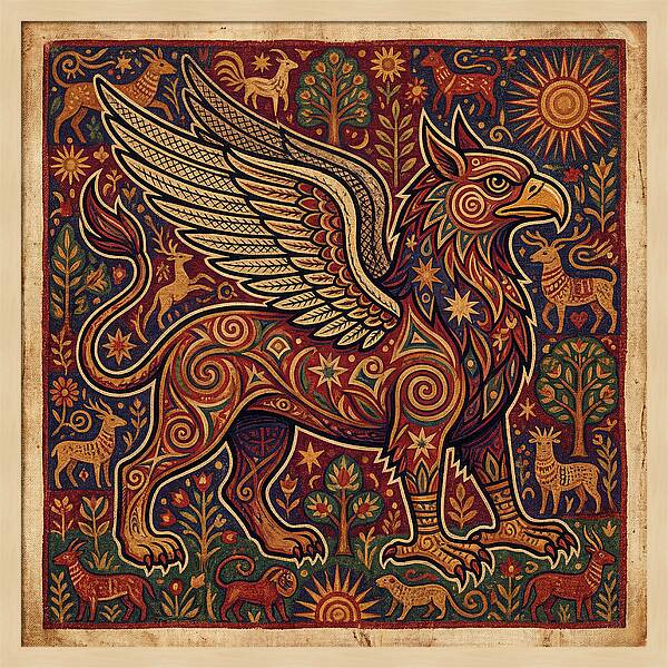 Majestic Griffin In Folk Art Style
