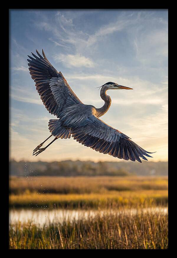 Majestic Heron Soaring Above