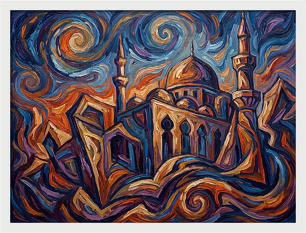 Majestic Mosque In Vibrant Swirls