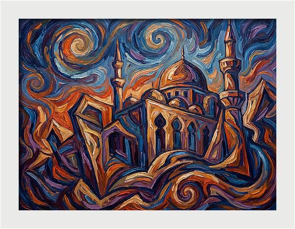 Majestic Mosque In Vibrant Swirls