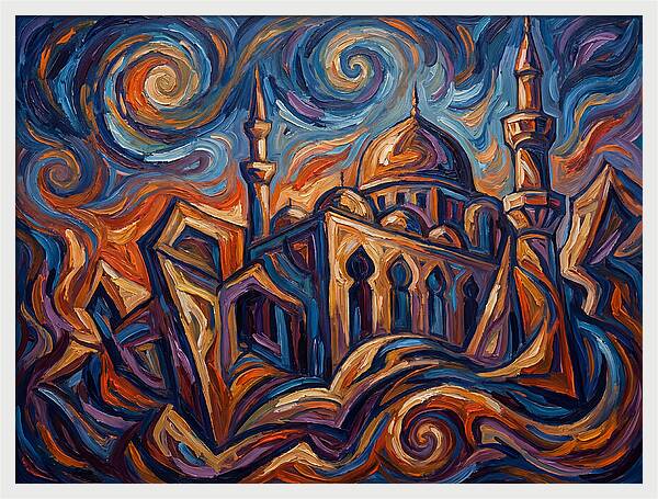 Majestic Mosque In Vibrant Swirls