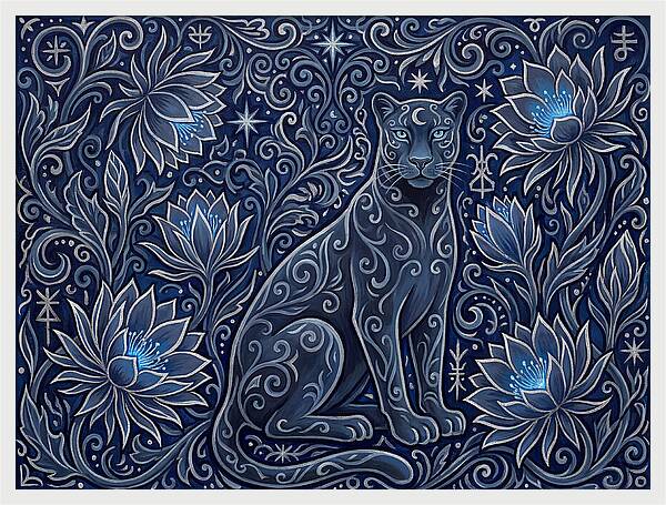 Majestic Panther Among Flowers