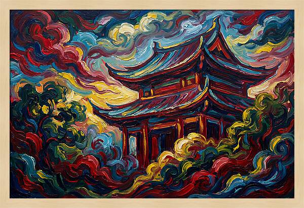 Majestic Temple Amidst Swirling Clouds