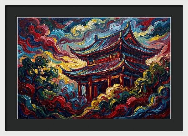Majestic Temple Amidst Swirling Clouds
