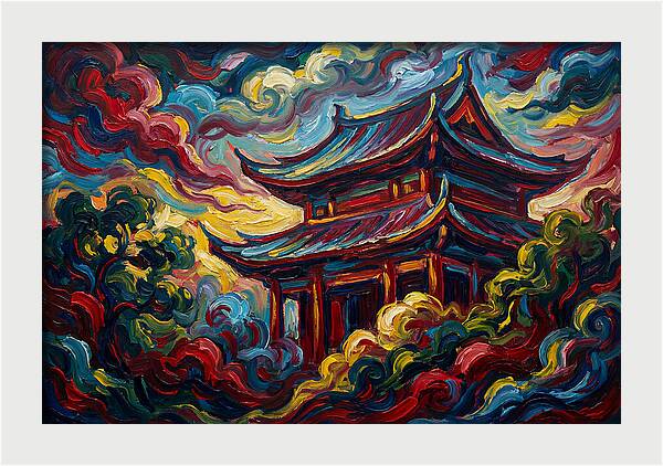 Majestic Temple Amidst Swirling Clouds