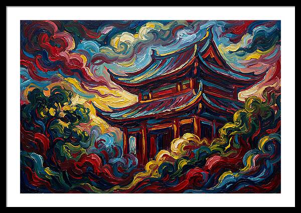 Majestic Temple Amidst Swirling Clouds
