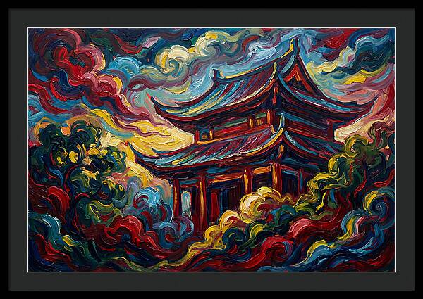 Majestic Temple Amidst Swirling Clouds