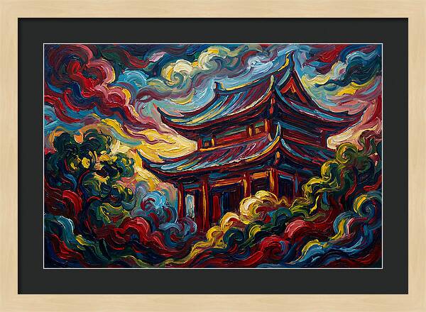 Majestic Temple Amidst Swirling Clouds