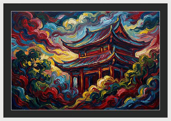 Majestic Temple Amidst Swirling Clouds