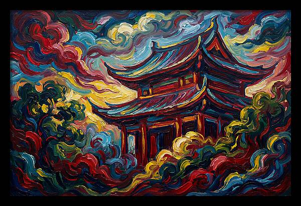Majestic Temple Amidst Swirling Clouds