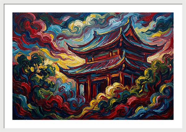 Majestic Temple Amidst Swirling Clouds