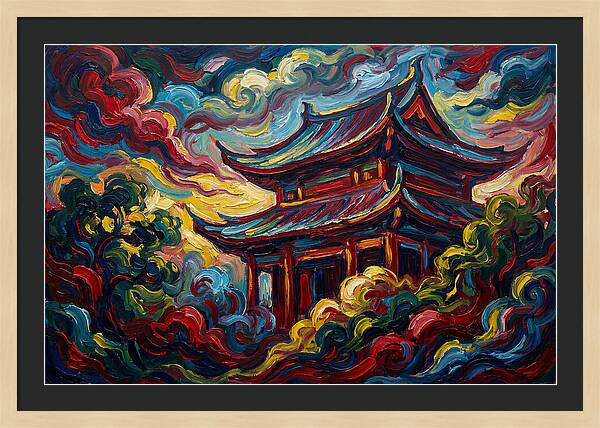 Majestic Temple Amidst Swirling Clouds