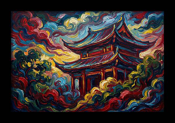 Majestic Temple Amidst Swirling Clouds