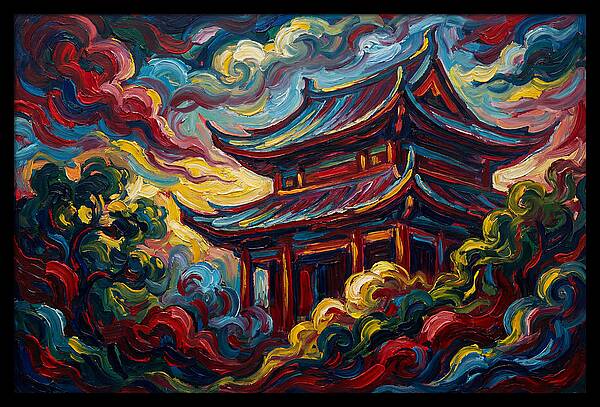 Majestic Temple Amidst Swirling Clouds