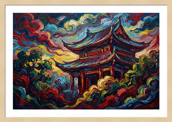 Majestic Temple Amidst Swirling Clouds