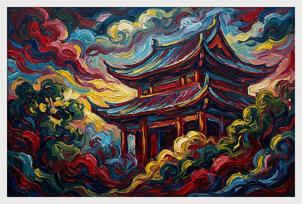 Majestic Temple Amidst Swirling Clouds
