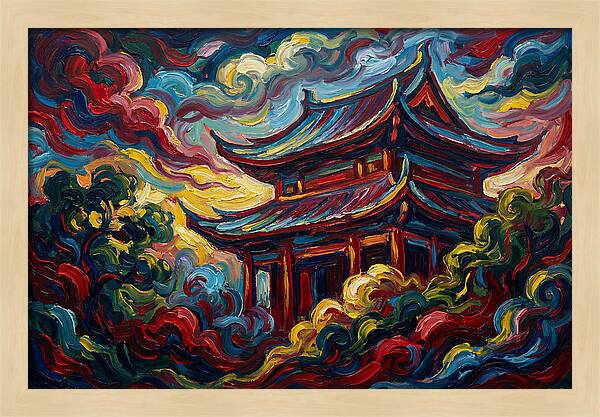 Majestic Temple Amidst Swirling Clouds