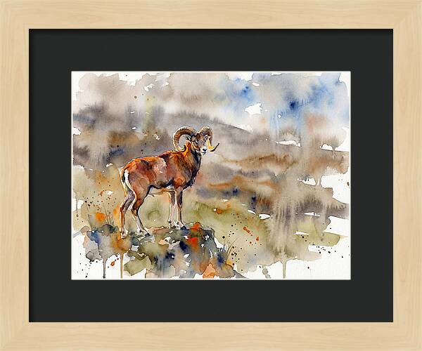 Majestic Urial In Watercolor