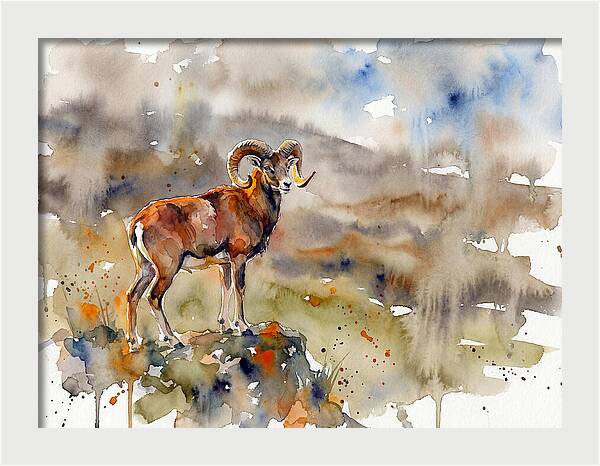 Majestic Urial In Watercolor
