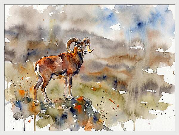 Majestic Urial In Watercolor