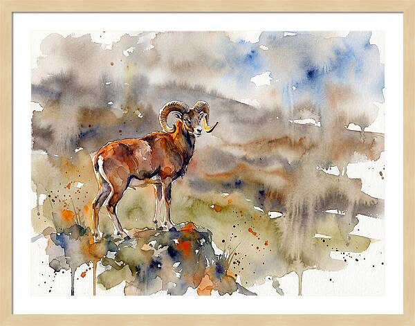 Majestic Urial In Watercolor