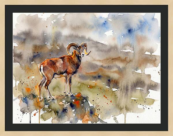 Majestic Urial In Watercolor