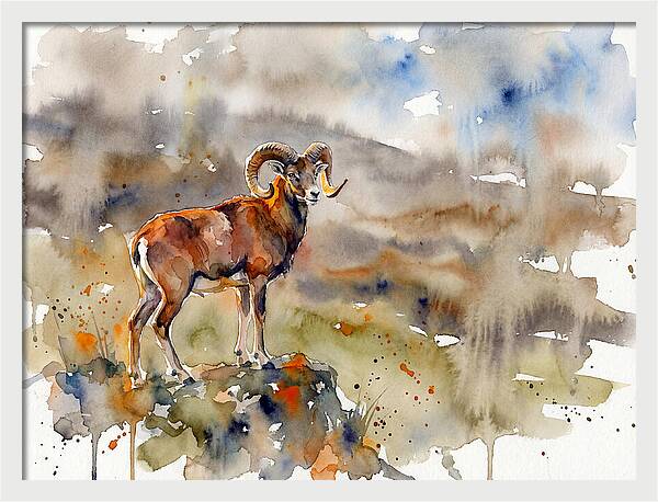 Majestic Urial In Watercolor