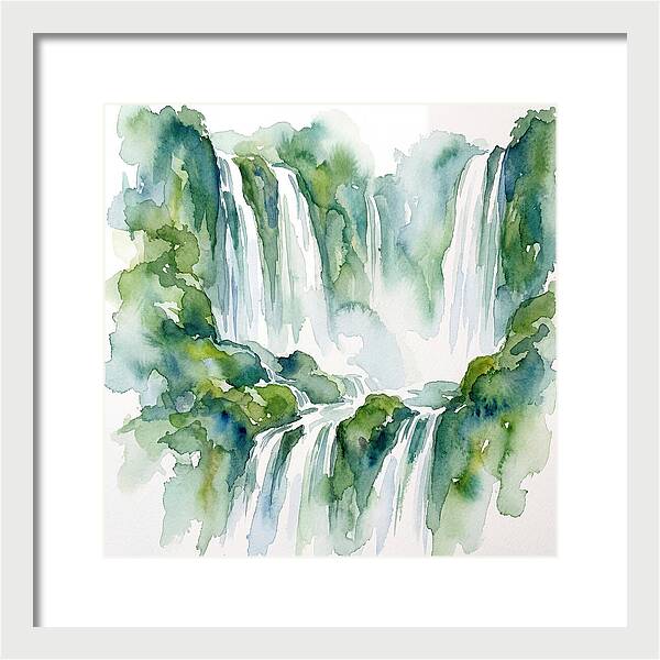Majestic Waterfalls In Watercolor