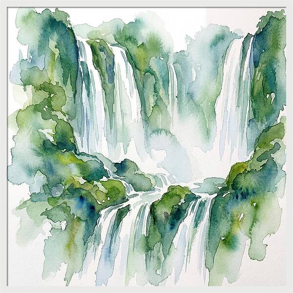 Majestic Waterfalls In Watercolor