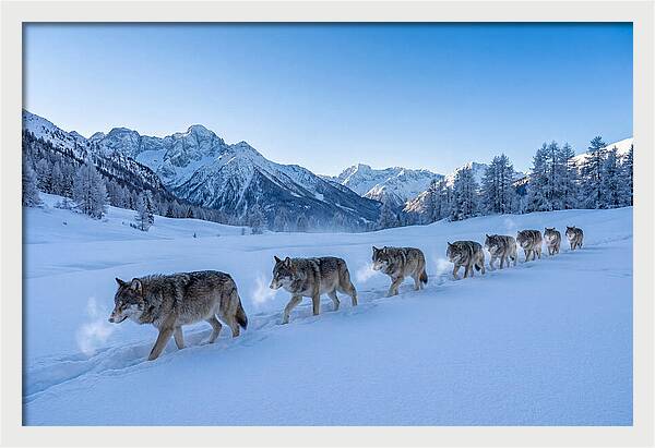 Majestic Wolves Amidst Winter Snow