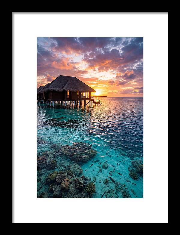 Maldivian Overwater Bungalow At Dusk