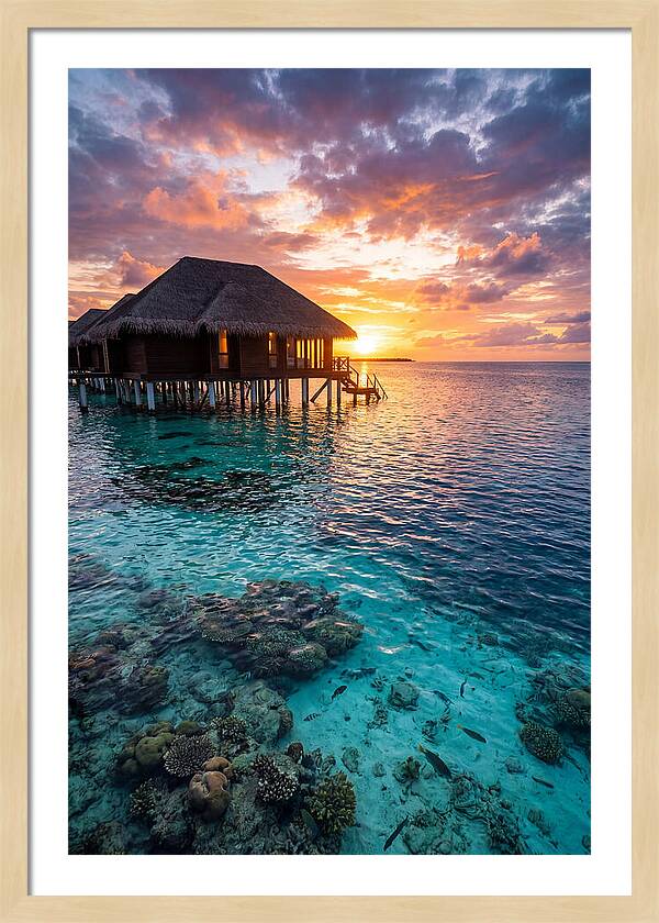 Maldivian Overwater Bungalow At Dusk