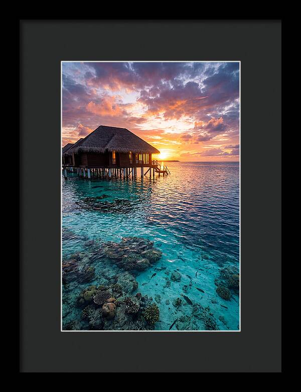 Maldivian Overwater Bungalow At Dusk